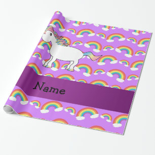 Papel De Regalo Nombre personalizado arcoiris morado unicornio
