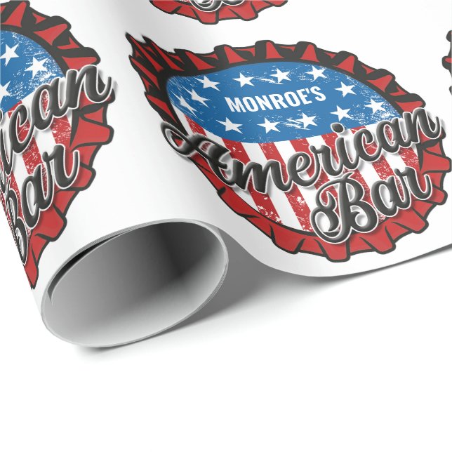 Papel De Regalo NOMBRE Personalizado Bandera Patriótica USA Bar Am (Esquina del rollo)