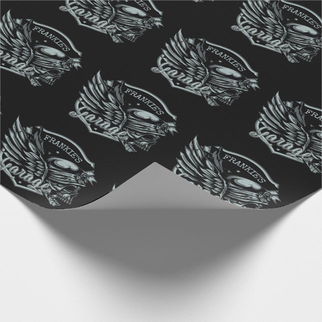 Papel De Regalo NOMBRE Personalizado Biker Skull Wings Motorcycle  (Esquina)