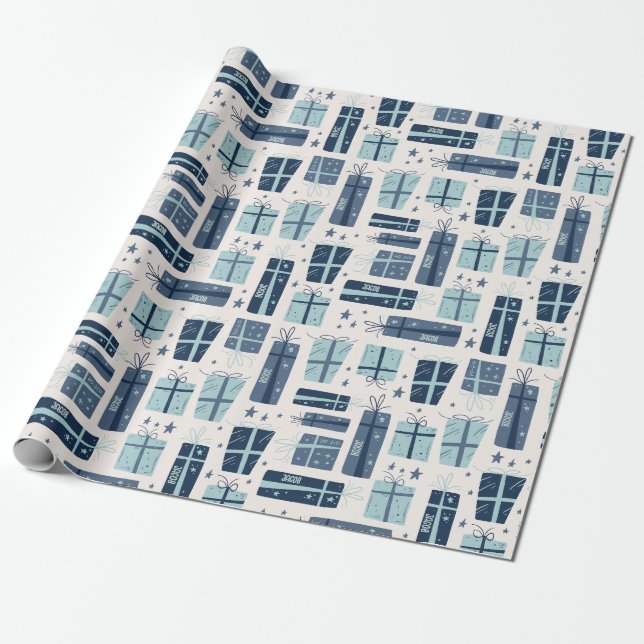 Papel De Regalo Nombre Personalizado Boho Presenta Navidades de pa (Desenrollado)