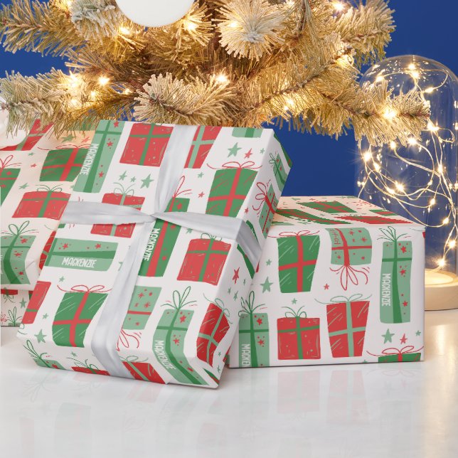 Papel De Regalo Nombre Personalizado Boho Presenta Navidades de pa (Vacaciones)