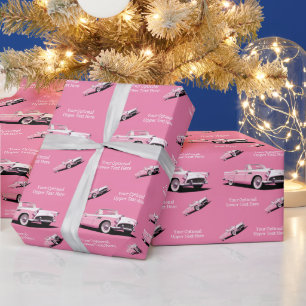 Papel De Regalo Nombre personalizado Coche clásico rosado
