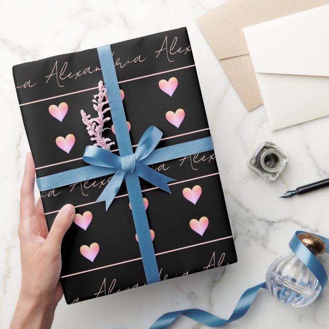 Papel De Regalo Nombre Personalizado Corazón Negro (Regalar)