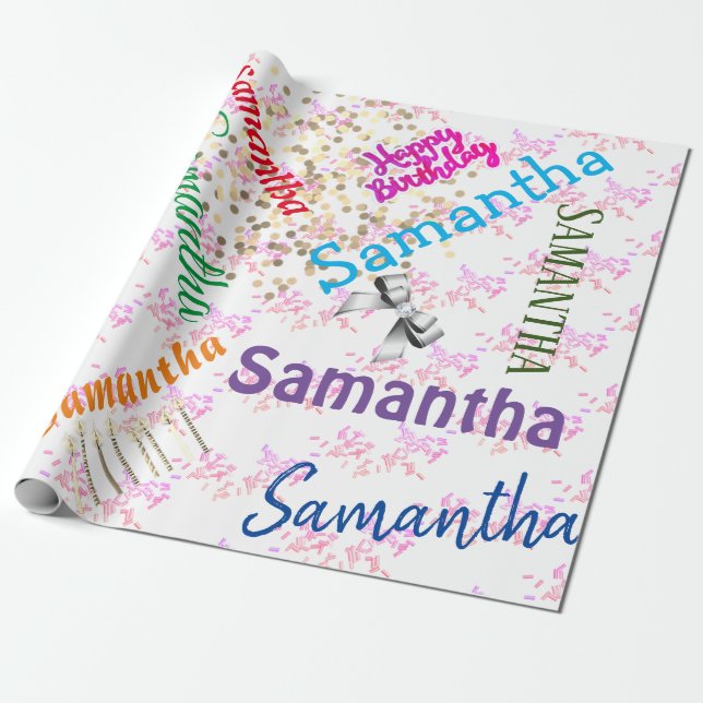 Papel De Regalo Nombre personalizado Cumpleaños feliz (Desenrollado)
