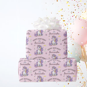 Papel De Regalo Nombre Personalizado Cumpleaños Unicornio Lindo