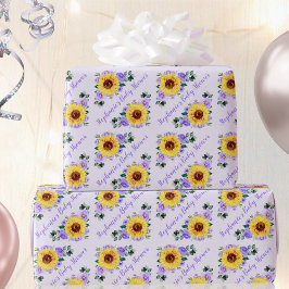 Papel De Regalo Nombre personalizado de Baby Shower Sunflower Purp
