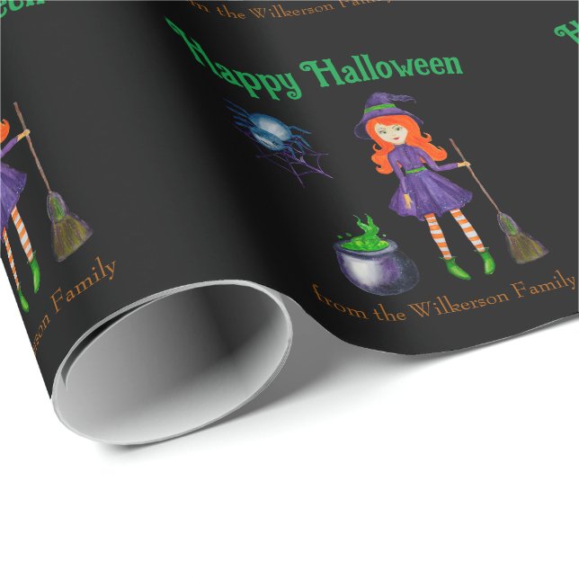 Papel De Regalo Nombre personalizado de bruja y araña Halloween ne (Esquina del rollo)