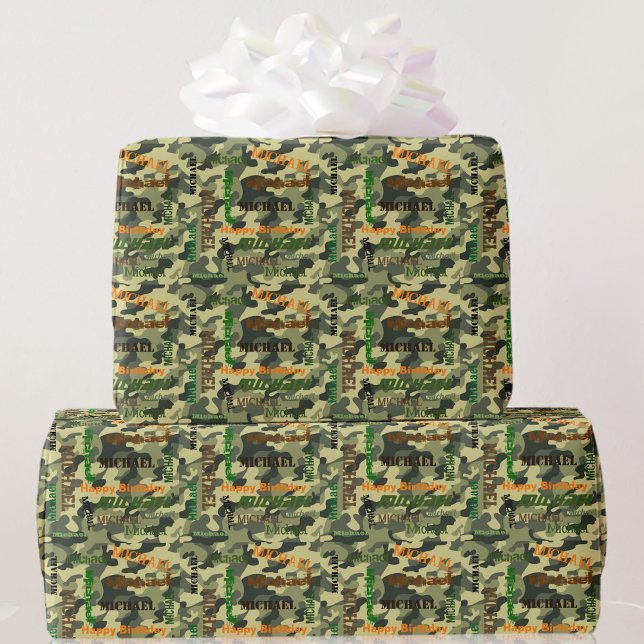 Papel De Regalo NOMBRE personalizado de Camo Regalo de cumpleaños  (Subido por el creador)