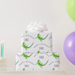 Papel De Regalo Nombre personalizado de cumpleaños de Gecko Lizard