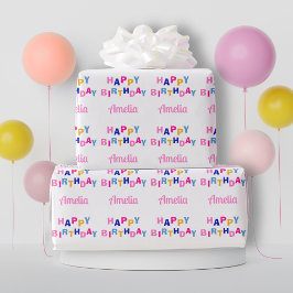Papel De Regalo Nombre personalizado de cumpleaños feliz colorido