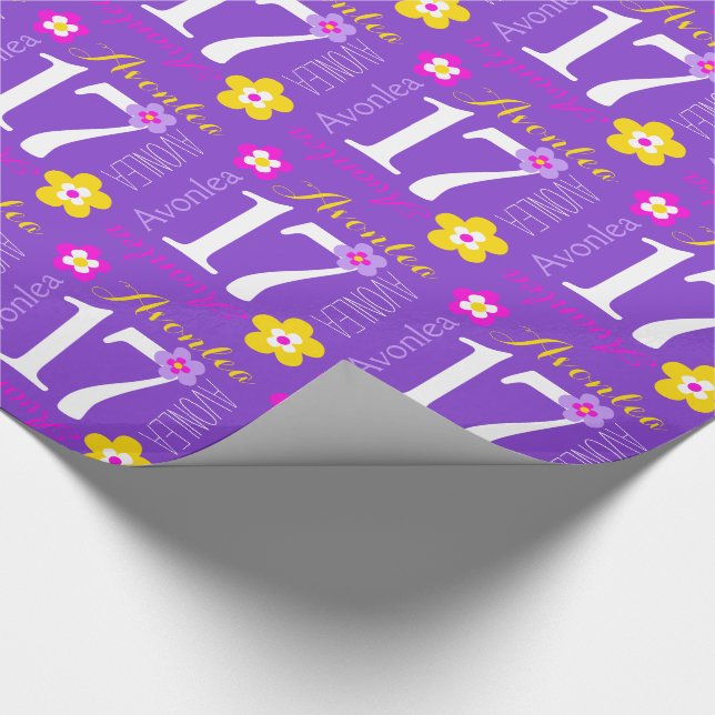 Papel De Regalo Nombre personalizado de flor Avonlea 17 cumpleaños (Esquina)