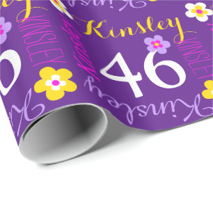 Papel De Regalo Nombre personalizado de flores de 46 años morado