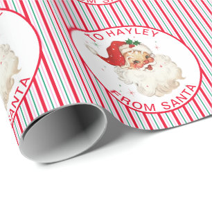Papel De Regalo Nombre personalizado de franja festiva de Santa Gi