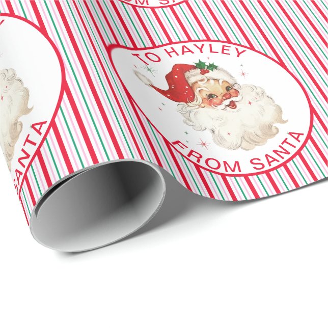 Papel De Regalo Nombre personalizado de franja festiva de Santa Gi (Esquina del rollo)