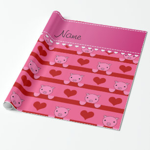 Papel De Regalo Nombre personalizado de los cerdos rosados rayas d