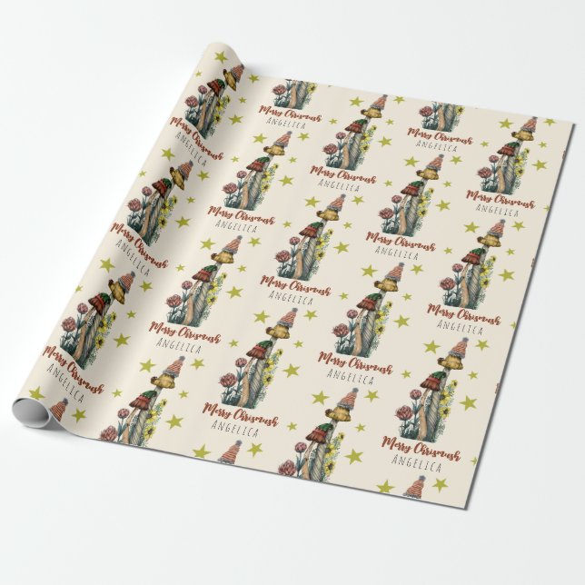 Papel De Regalo Nombre personalizado de los Navidades de hongos ro (Desenrollado)