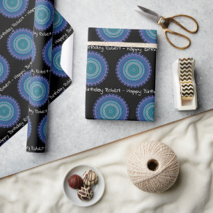 Papel De Regalo Nombre personalizado de Mandala azul y verde
