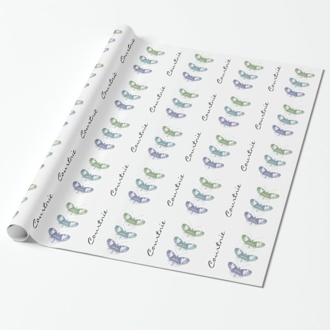 Papel De Regalo Nombre personalizado de mariposas (Desenrollado)