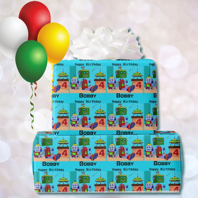Papel De Regalo Nombre personalizado de niño de cumpleaños de Robo (Subido por el creador)