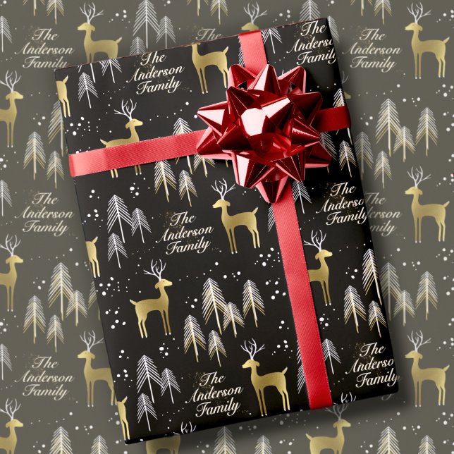 Papel De Regalo Nombre personalizado de reno de Navidades negros y (Subido por el creador)
