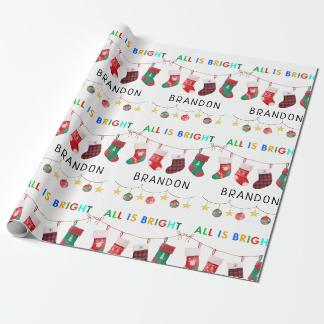 Papel De Regalo Nombre personalizado de todos los Navidades brilla (Desenrollado)