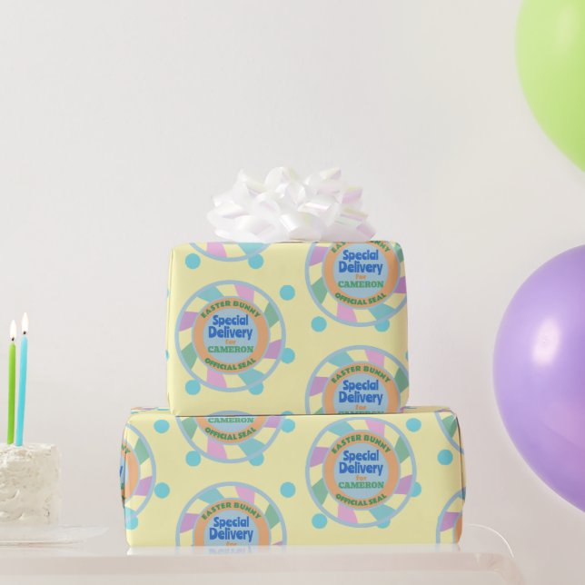 Papel De Regalo Nombre personalizado del conejo de Pascua amarillo (Regalos de fiesta)