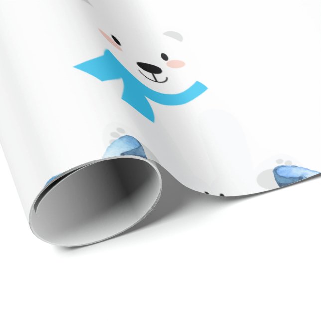 Papel De Regalo Nombre personalizado del niño con oso polar (Esquina del rollo)
