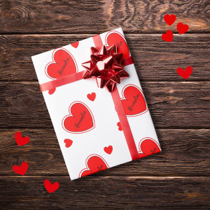 Papel De Regalo Nombre personalizado del patrón de corazón rojo en