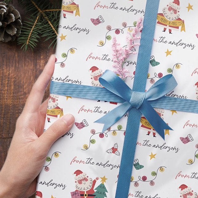 Papel De Regalo Nombre personalizado del patrón de Navidades Santa (Subido por el creador)