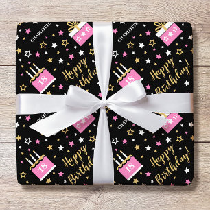 Papel De Regalo Nombre personalizado Edad Cumpleaños Pastel Rosa N