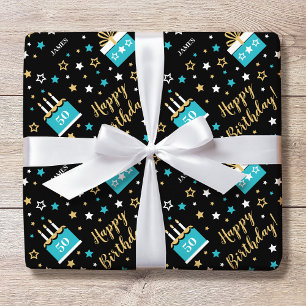 Papel De Regalo Nombre personalizado Edad Cumpleaños Pastel Verde