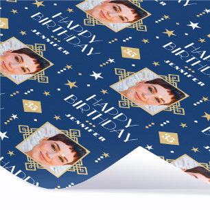 Papel De Regalo Nombre personalizado Edad Foto Art Decó Aniversari