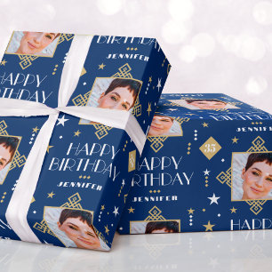 Papel De Regalo Nombre personalizado Edad Foto Art Decó Aniversari