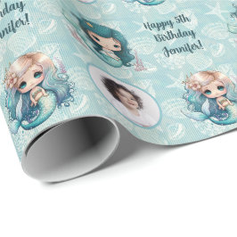 Papel De Regalo Nombre personalizado Edad Foto Sirena Cumpleaños