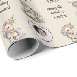 Papel De Regalo Nombre personalizado Edad Foto Unicorn Cumpleaños