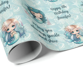 Papel De Regalo Nombre personalizado Edad Sentimiento Sirena Cumpl