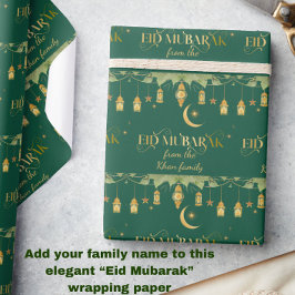 Papel De Regalo Nombre personalizado Eid Mubarak Patrones verdes d
