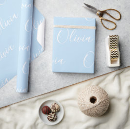 Papel De Regalo Nombre Personalizado Elegante Azul Moderno