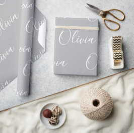Papel De Regalo Nombre Personalizado Elegante Gris Moderno