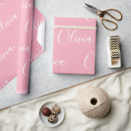 Papel De Regalo Nombre Personalizado Elegante Rosa Moderno