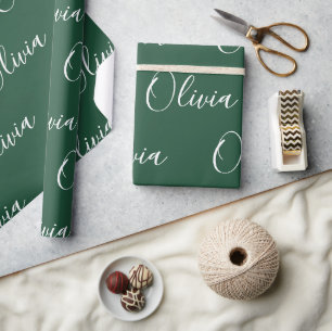 Papel De Regalo Nombre Personalizado Elegante Verde Moderno