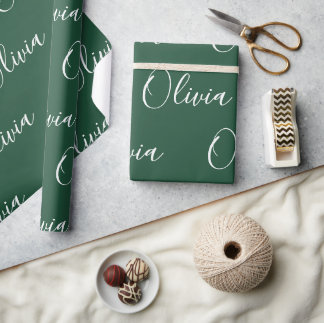Papel De Regalo Nombre Personalizado Elegante Verde Moderno