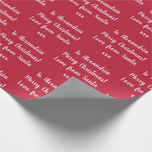 Papel De Regalo Nombre personalizado Feliz Navidad de Santa Red (Esquina)