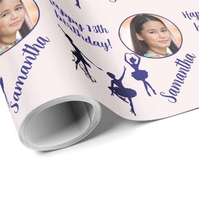 Papel De Regalo Nombre Personalizado Foto Edad Ballet Cumpleaños (Esquina del rollo)
