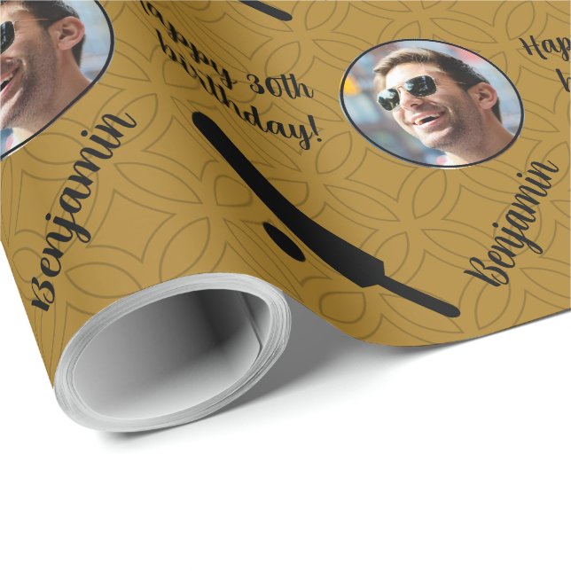 Papel De Regalo Nombre Personalizado Foto Edad Jueves de Cricket D (Esquina del rollo)