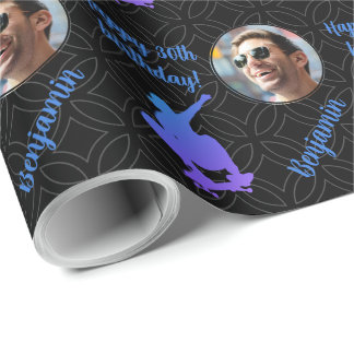 Papel De Regalo Nombre personalizado Foto Skateboard Sport Cumplea