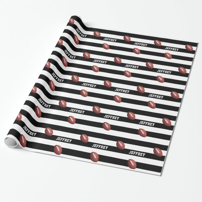 Papel De Regalo Nombre personalizado Fútbol blanco y negro (Desenrollado)