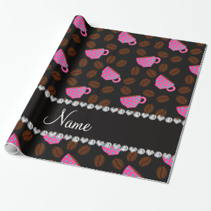 Papel De Regalo Nombre personalizado: granos de café rosa negro