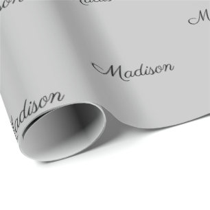 Papel De Regalo Nombre personalizado gris negro Patrón de texto c
