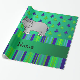 Papel De Regalo Nombre personalizado hippo rayas azules verdes